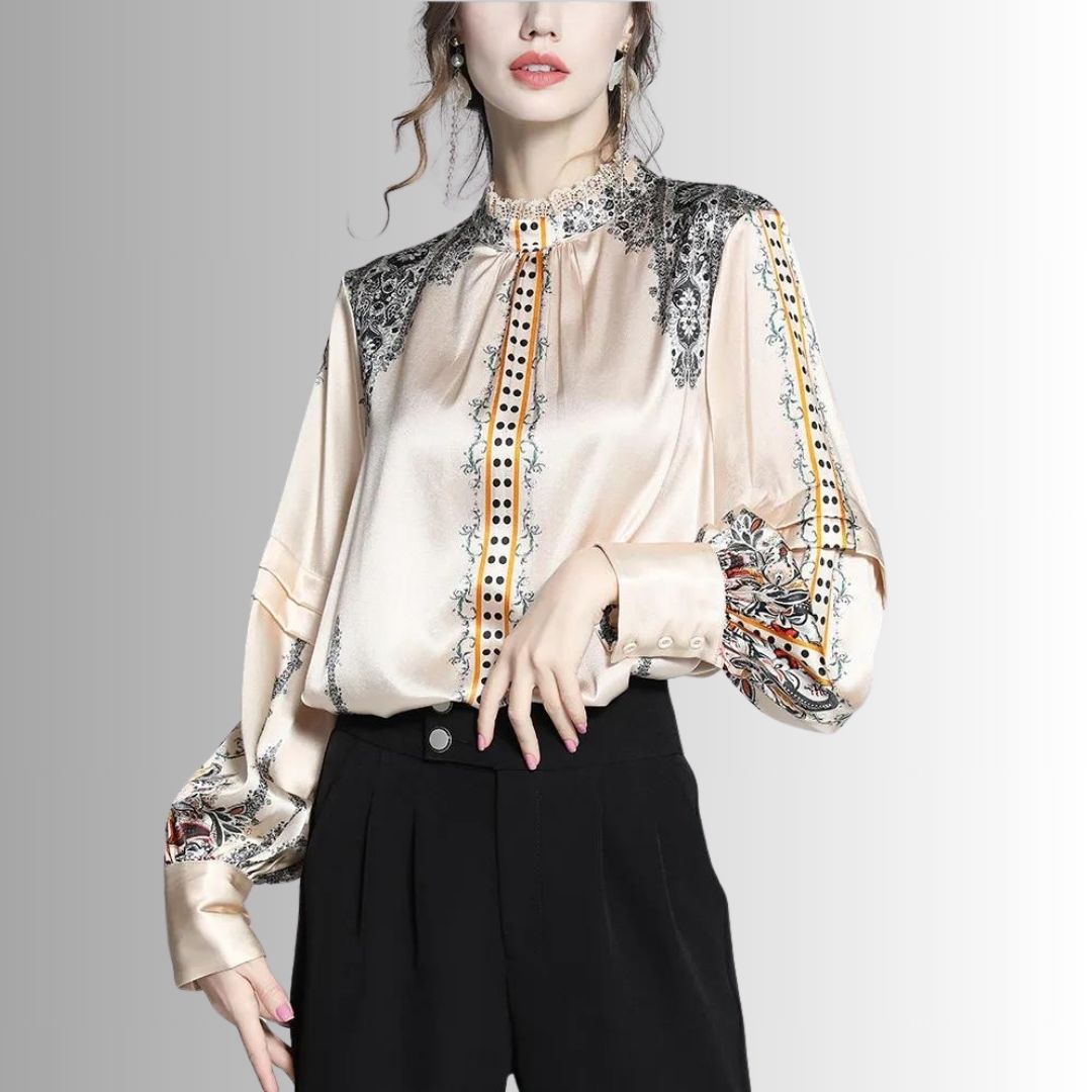 Seda | Satinbluse mit Spitzendetails und Blumenmuster
