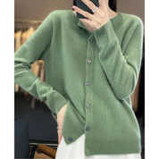 Sharrie l Damen-Strickjacke mit O-Ausschnitt und Kaschmirpullover aus Reiner Merinowolle