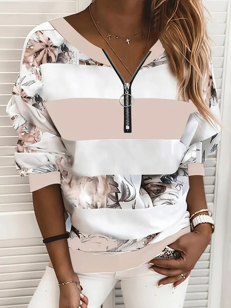 Seraphine l Farbblock-T-Shirt mit Blumendruck