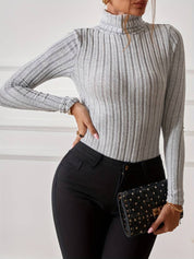 Shekinah l Damen-Rollkragen-Strickbody mit Rippenstruktur