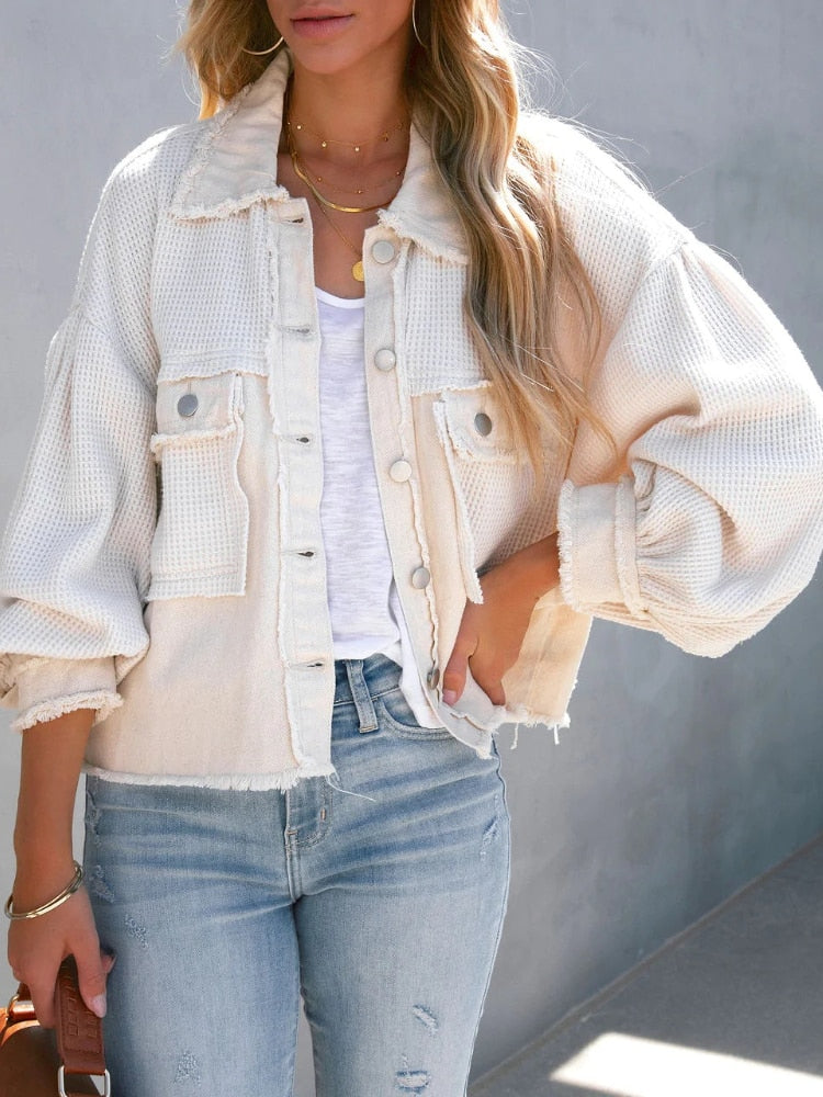 Calixta | Jacke im Distressed-Patchwork-Stil mit Glockenärmeln