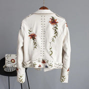 Kaylie l Streetwear-Jacke aus weichem Leder mit Blumenmuster