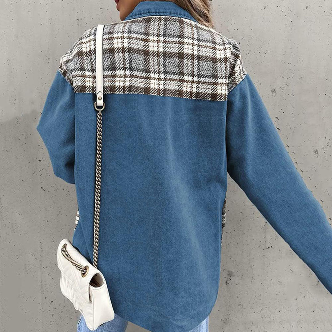 Cinelli l Modische karierte übergroße Jeansjacke für Damen