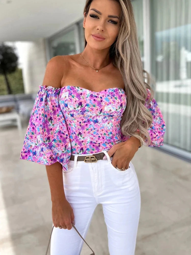 Bonita l Damen schulterfrei Elegant Sommer Floral Bluse