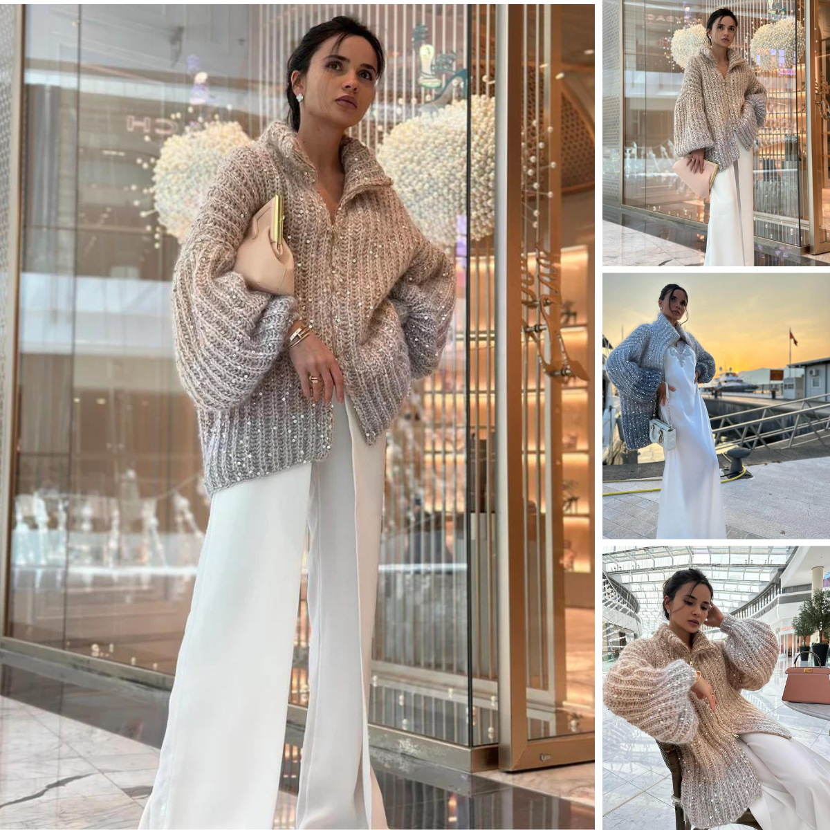 Raegan | Elegante Glitzerende Strickjacke Mit Reißverschluss