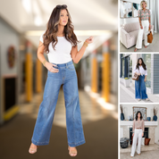Shirah l Hoch taillierte Bootcut-Hose mit weitem Bein für Damen