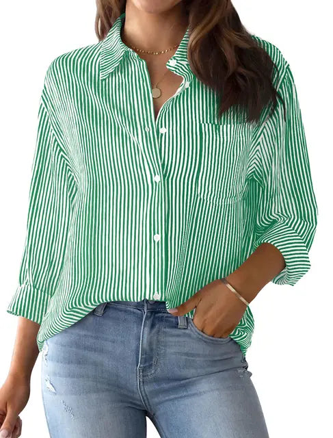 Noemie l Klassische Button-Down-Bluse für Damen im Frühling mit Druck