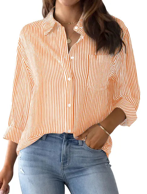 Noemie l Klassische Button-Down-Bluse für Damen im Frühling mit Druck