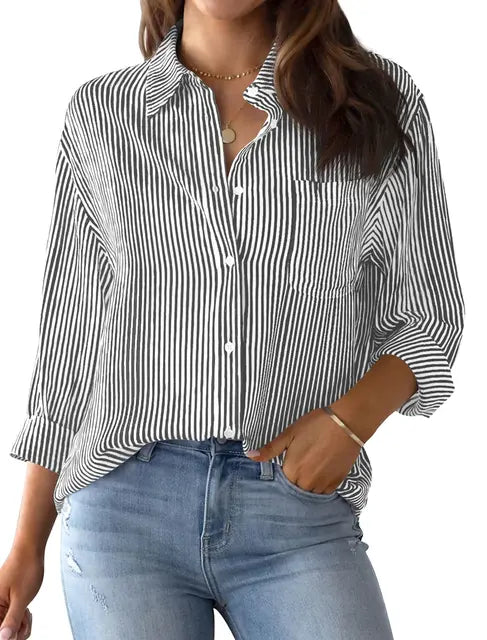 Noemie l Klassische Button-Down-Bluse für Damen im Frühling mit Druck