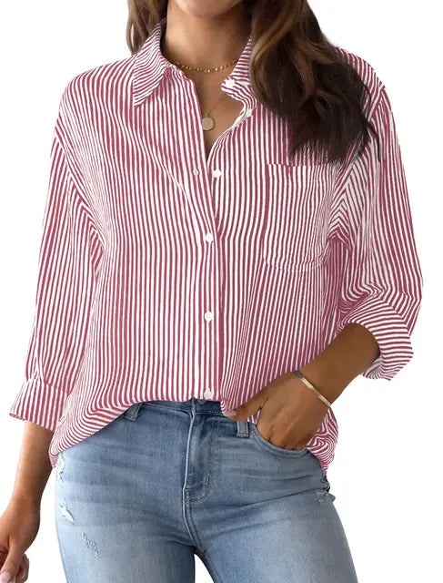 Noemie l Klassische Button-Down-Bluse für Damen im Frühling mit Druck