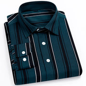 Omar l Herren-Bluse mit Knopfleiste und Farbblock-Streifen