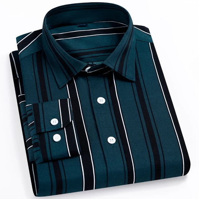 Omar l Herren-Bluse mit Knopfleiste und Farbblock-Streifen