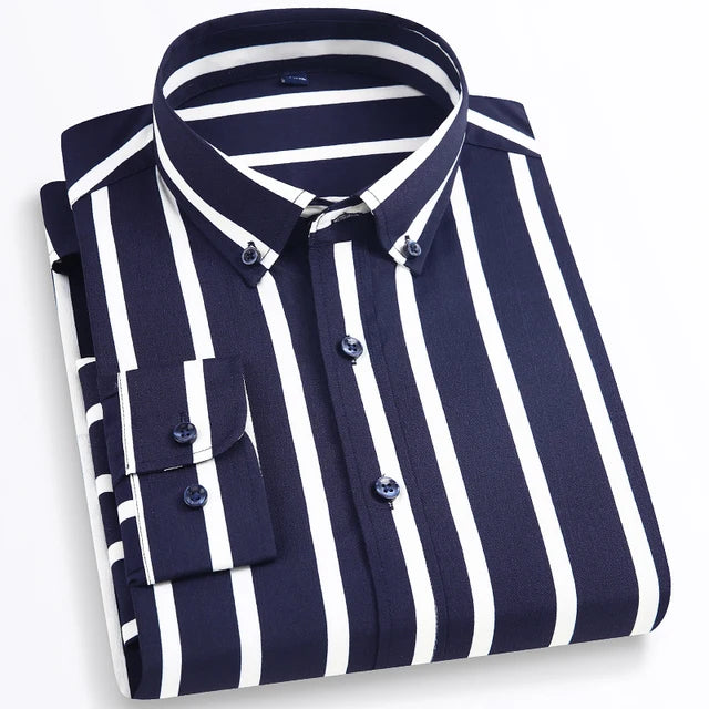 Omar l Herren-Bluse mit Knopfleiste und Farbblock-Streifen