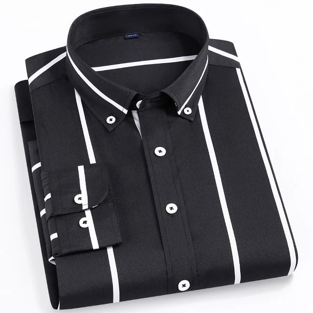 Omar l Herren-Bluse mit Knopfleiste und Farbblock-Streifen