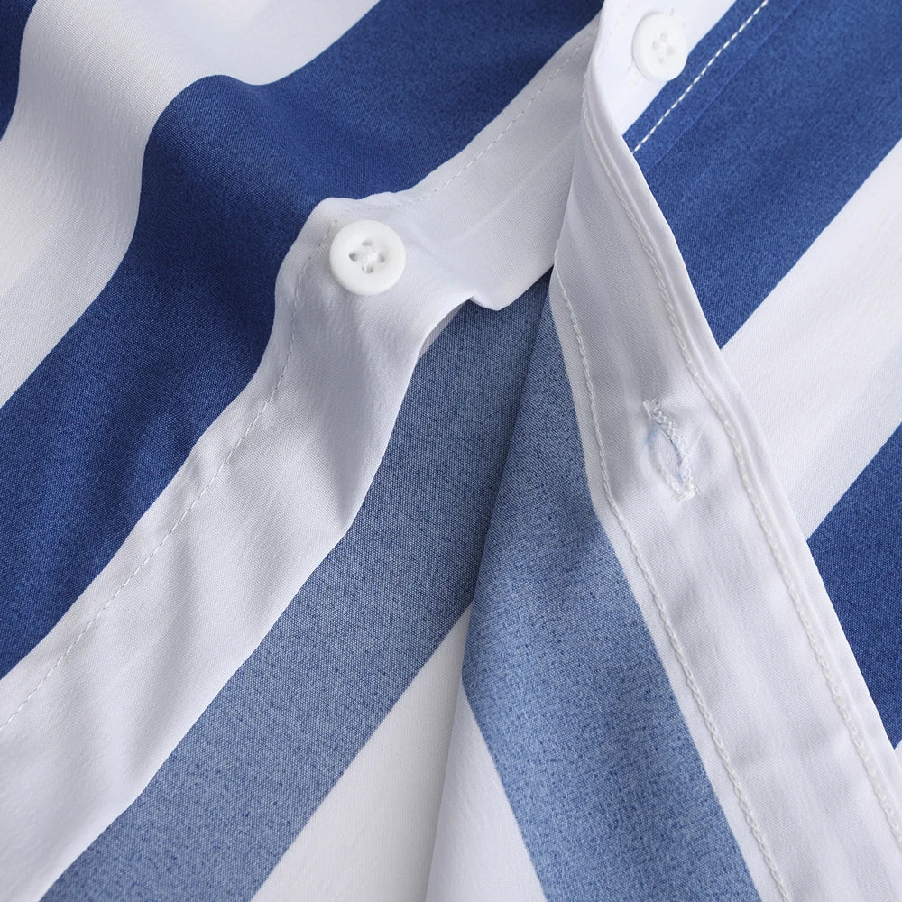 Omar l Herren-Bluse mit Knopfleiste und Farbblock-Streifen