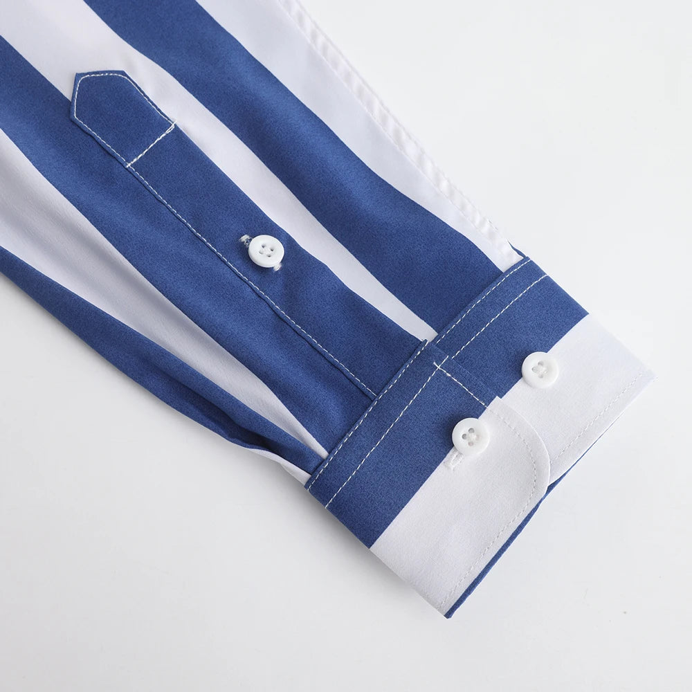 Omar l Herren-Bluse mit Knopfleiste und Farbblock-Streifen
