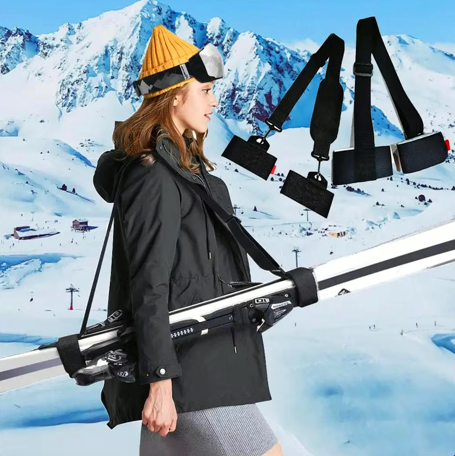 Verstellbarer Ski-Tragegurt aus Nylon für Skistöcke und Ausrüstung | HandleGo