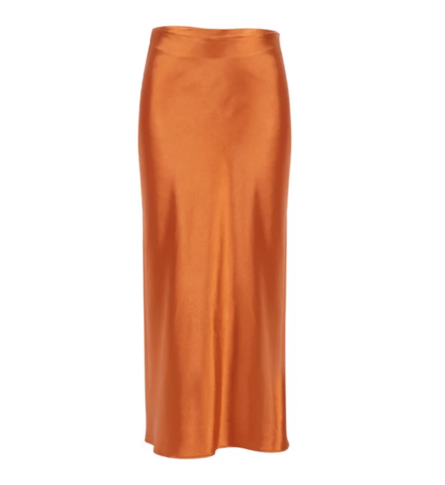 Raphia l Langer Rock aus Satin und Seide mit hoher Taille