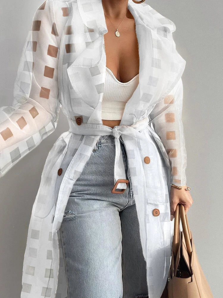 Talliah l Transparente Lange Damen-Frühlingsjacke
