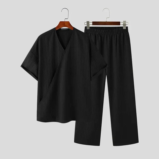 Belton | Plissiertes Kimono-Set für Herren mit bequemer Bluse und Hose