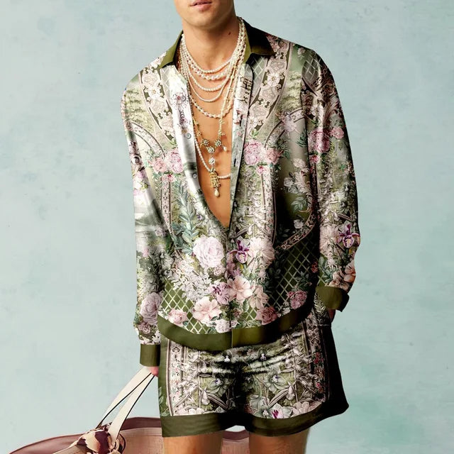 Garrett l Herren Sommer Strand Urlaub Hawaii Terno Set mit Bluse und Shorts