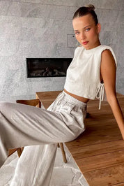 Yasmin l Ärmel-Top und Slim-Fit-Frühlingshose [zweiteiliges passendes Damen-Set]