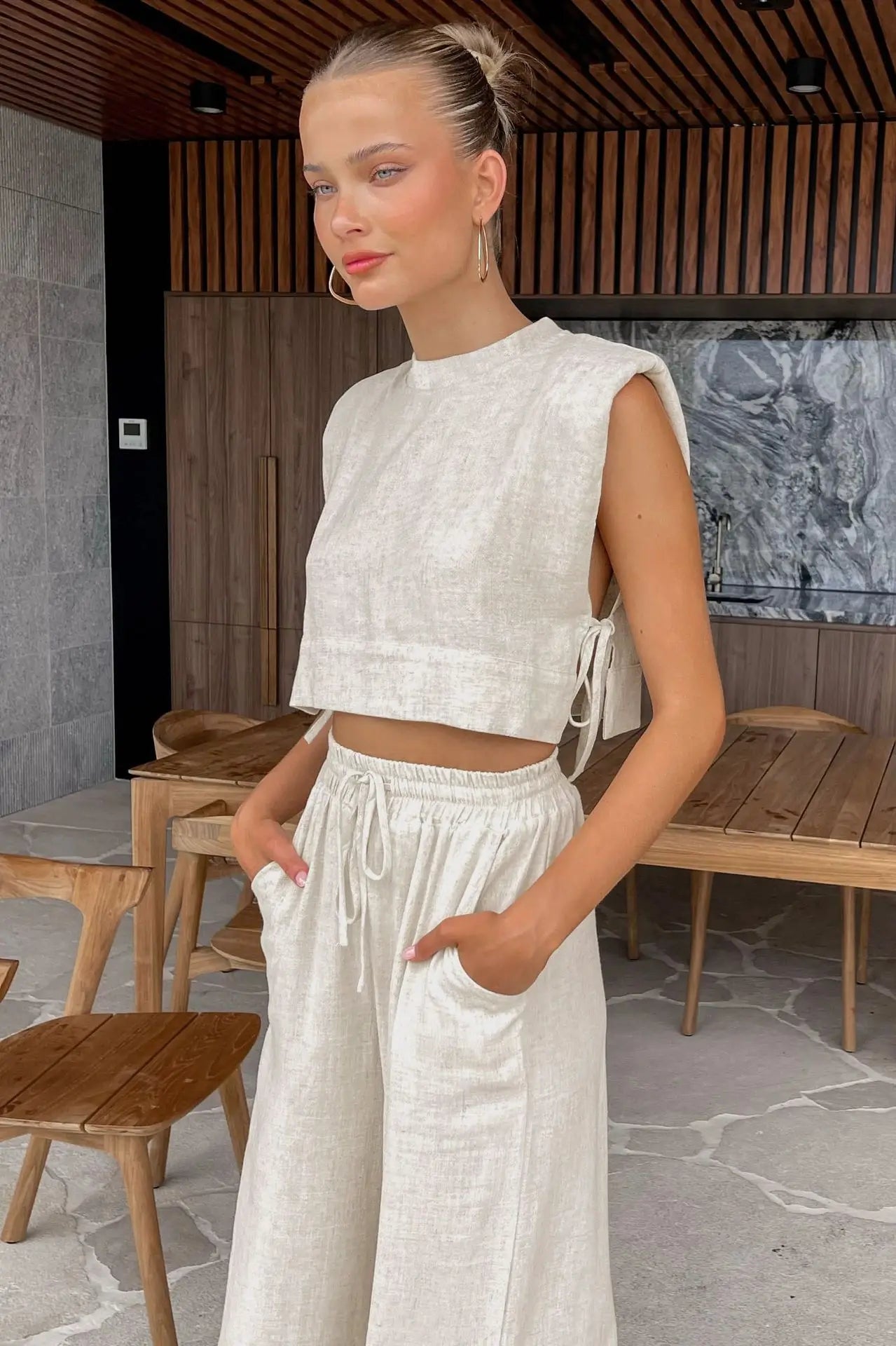 Yasmin l Ärmel-Top und Slim-Fit-Frühlingshose [zweiteiliges passendes Damen-Set]