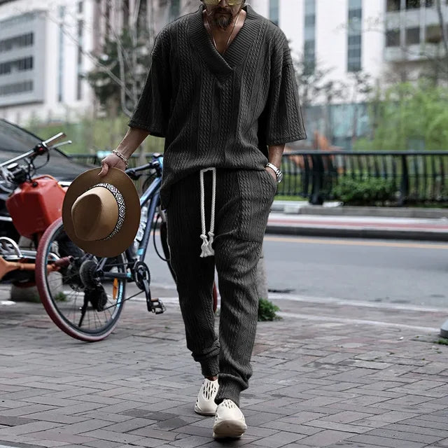 Campbell l Zweiteiliges lässiges Streetwear gestricktes Herren Set passend zum Frühling Sommer