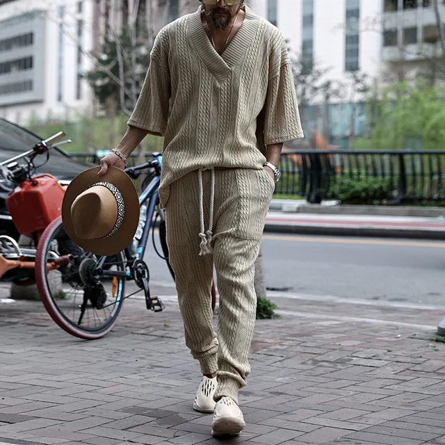 Campbell l Zweiteiliges lässiges Streetwear gestricktes Herren Set passend zum Frühling Sommer