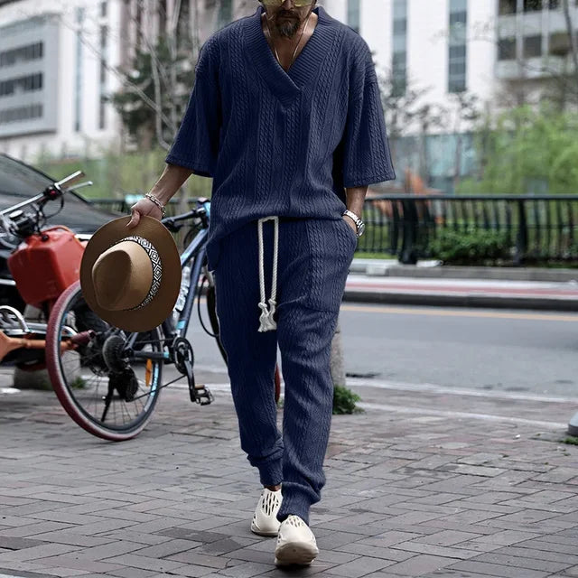 Campbell l Zweiteiliges lässiges Streetwear gestricktes Herren Set passend zum Frühling Sommer