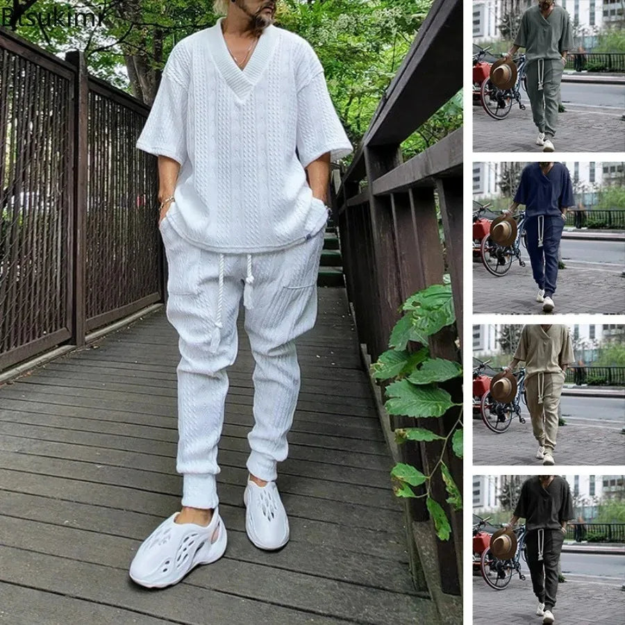 Campbell l Zweiteiliges lässiges Streetwear gestricktes Herren Set passend zum Frühling Sommer