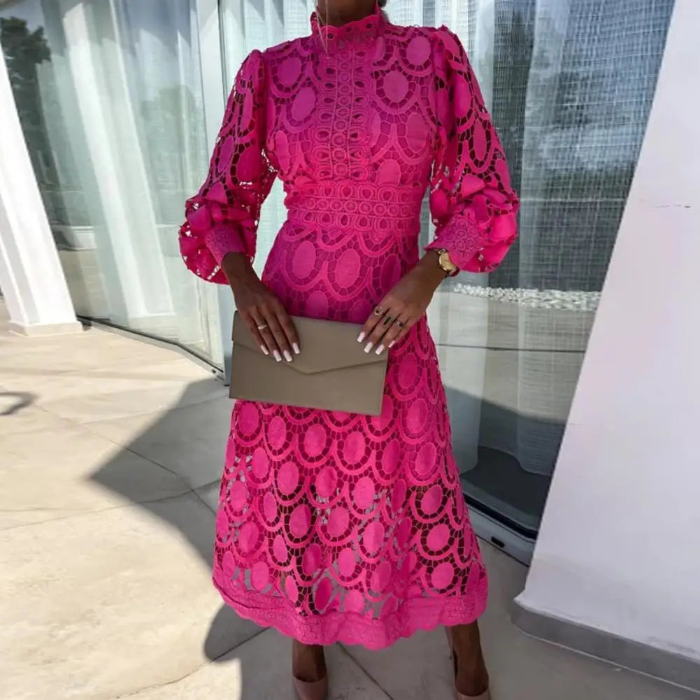 Morrie l Elegantes Maxi-Spitzenkleid mit Blasenärmeln