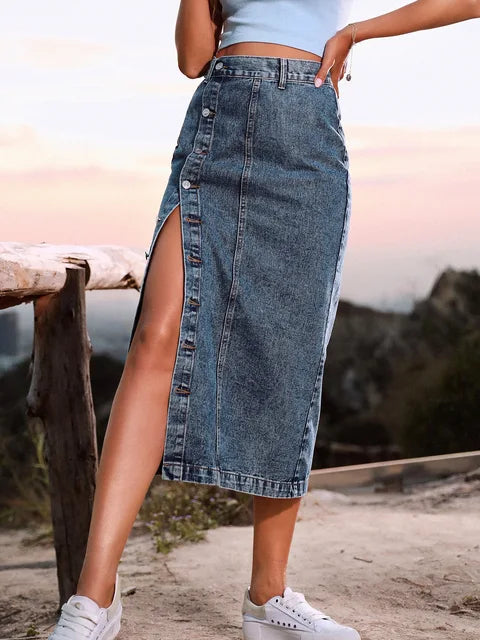 Havana l Langer Denim-Maxirock mit Seitenschlitz