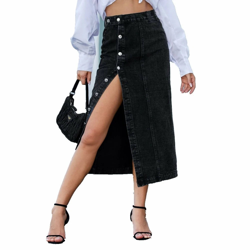 Havana l Langer Denim-Maxirock mit Seitenschlitz