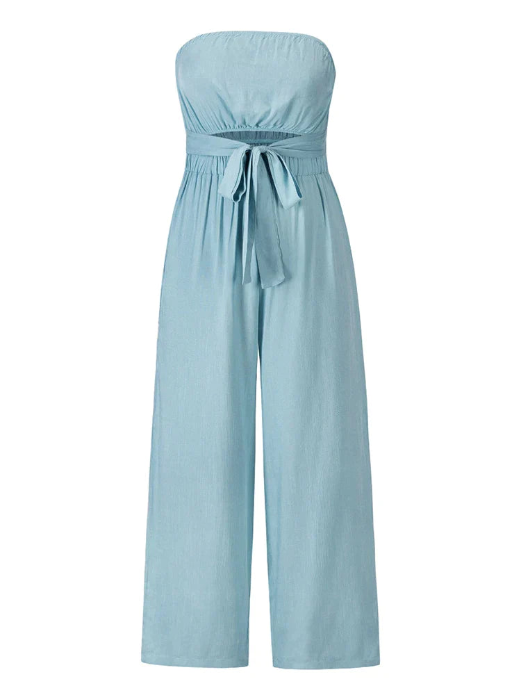 Frances Glamz l Damen Elegant Modern Frühling Sommer Ärmellos Lässig Jumpsuit