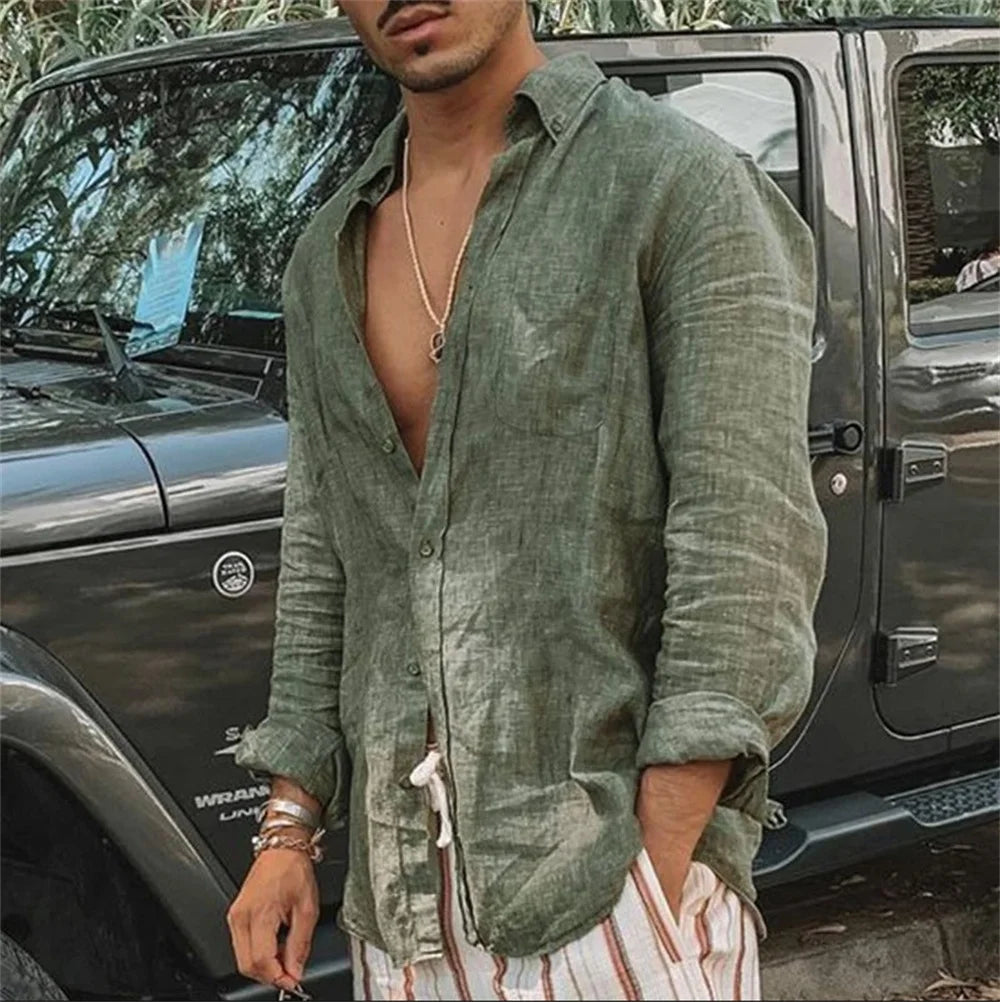 Atmungsaktives Button-Down-Leinenhemd | Sommer l Frühling | Johntay