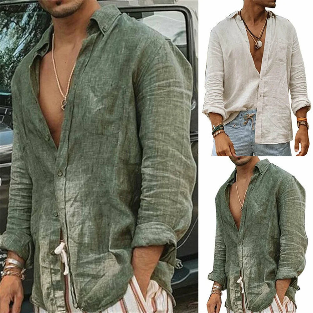 Atmungsaktives Button-Down-Leinenhemd | Sommer l Frühling | Johntay