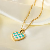 Elian Heart l Damen-Halsketten-Set mit kariertem Anhänger