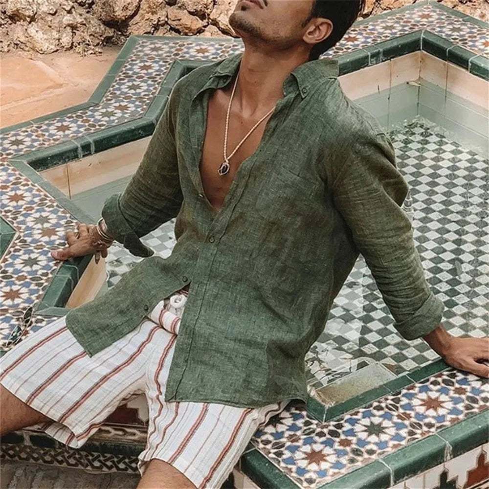 Atmungsaktives Button-Down-Leinenhemd | Sommer l Frühling | Johntay