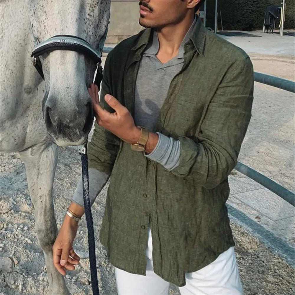 Atmungsaktives Button-Down-Leinenhemd | Sommer l Frühling | Johntay