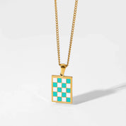 Elian Heart l Damen-Halsketten-Set mit kariertem Anhänger