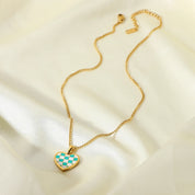Elian Heart l Damen-Halsketten-Set mit kariertem Anhänger