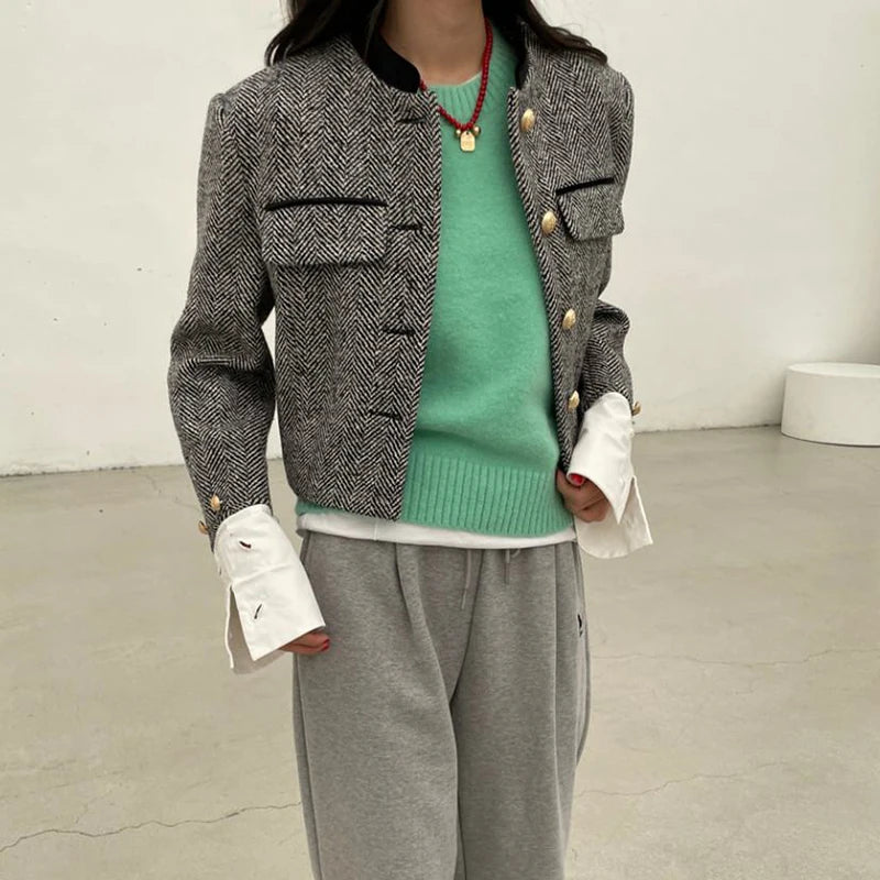 Aina l Button-Down-Herbstjacke mit langen Ärmeln und Knöpfen