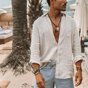 Atmungsaktives Button-Down-Leinenhemd | Sommer l Frühling | Johntay