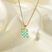 Elian Heart l Damen-Halsketten-Set mit kariertem Anhänger