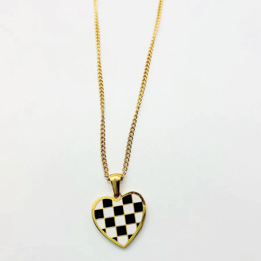 Elian Heart l Damen-Halsketten-Set mit kariertem Anhänger