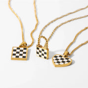 Elian Heart l Damen-Halsketten-Set mit kariertem Anhänger