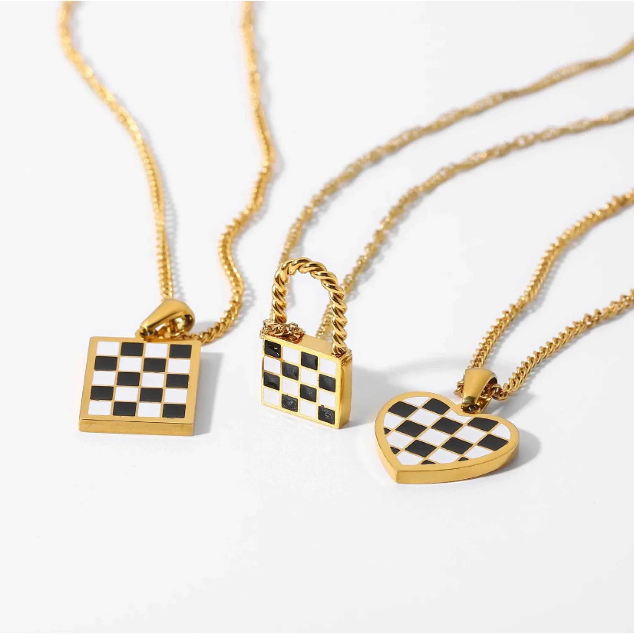 Elian Heart l Damen-Halsketten-Set mit kariertem Anhänger