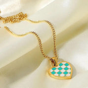 Elian Heart l Damen-Halsketten-Set mit kariertem Anhänger