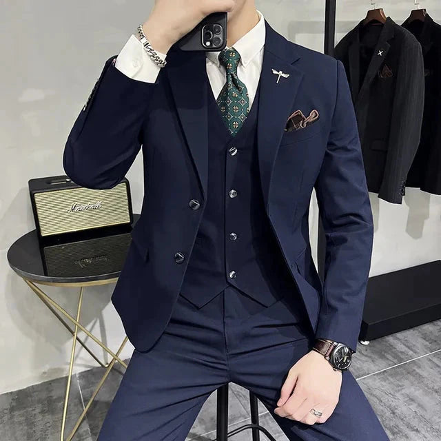 3-teiliges Set für Herren, bestehend aus schlichtem Business-Blazer, Weste und Hose l Cynan